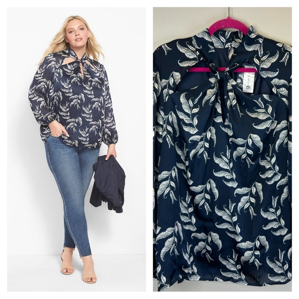 Career Workwear Size 18 NWT Leaf Print Blouse Navy Plus Size Event Dress Floral